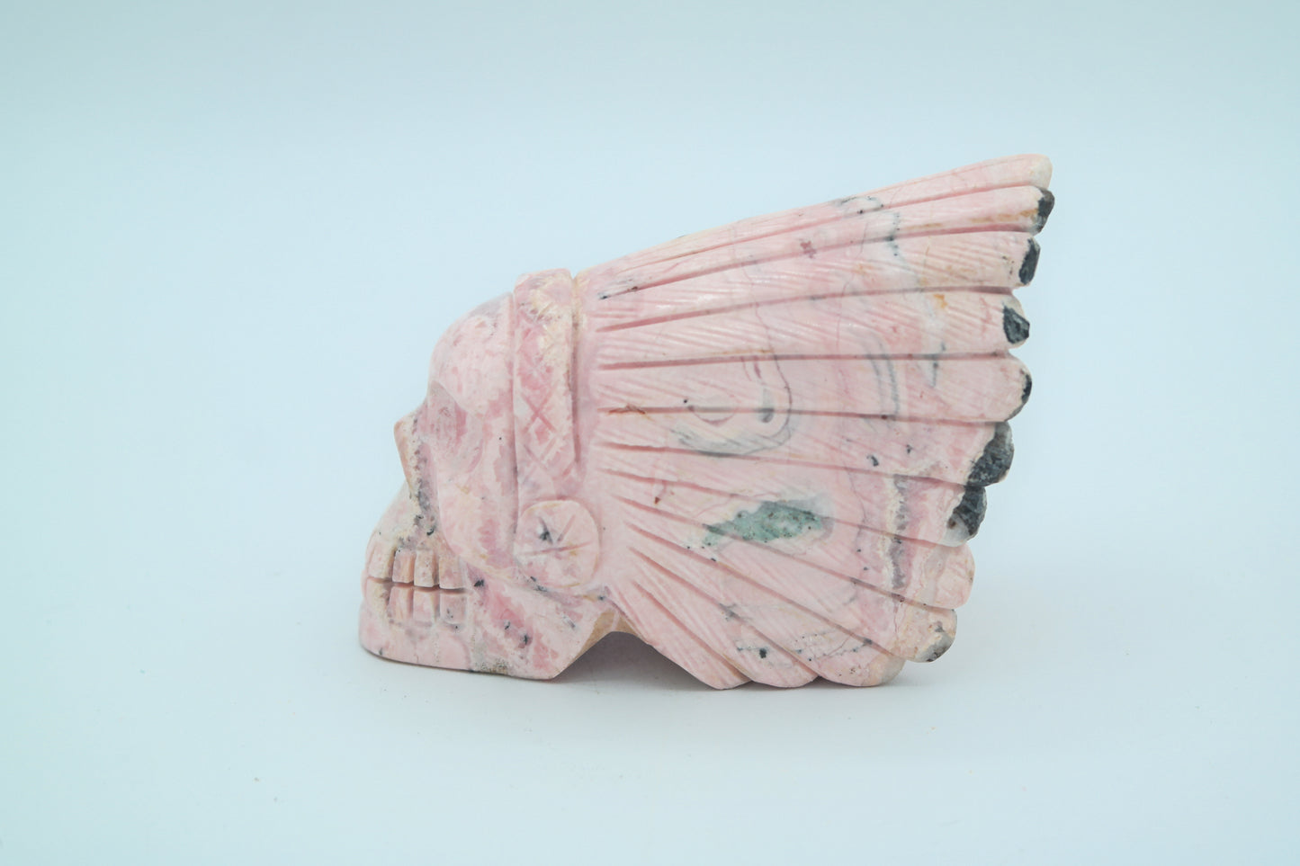Rhodonite Native Skull Carving