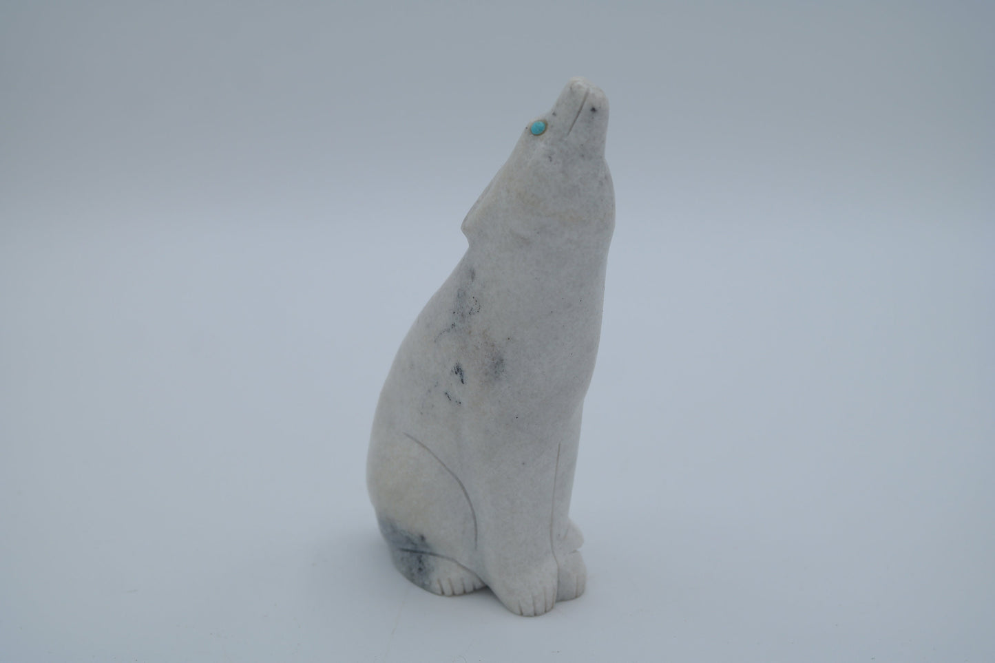Gray Onyx Wolf Carving with Sunface Inlay