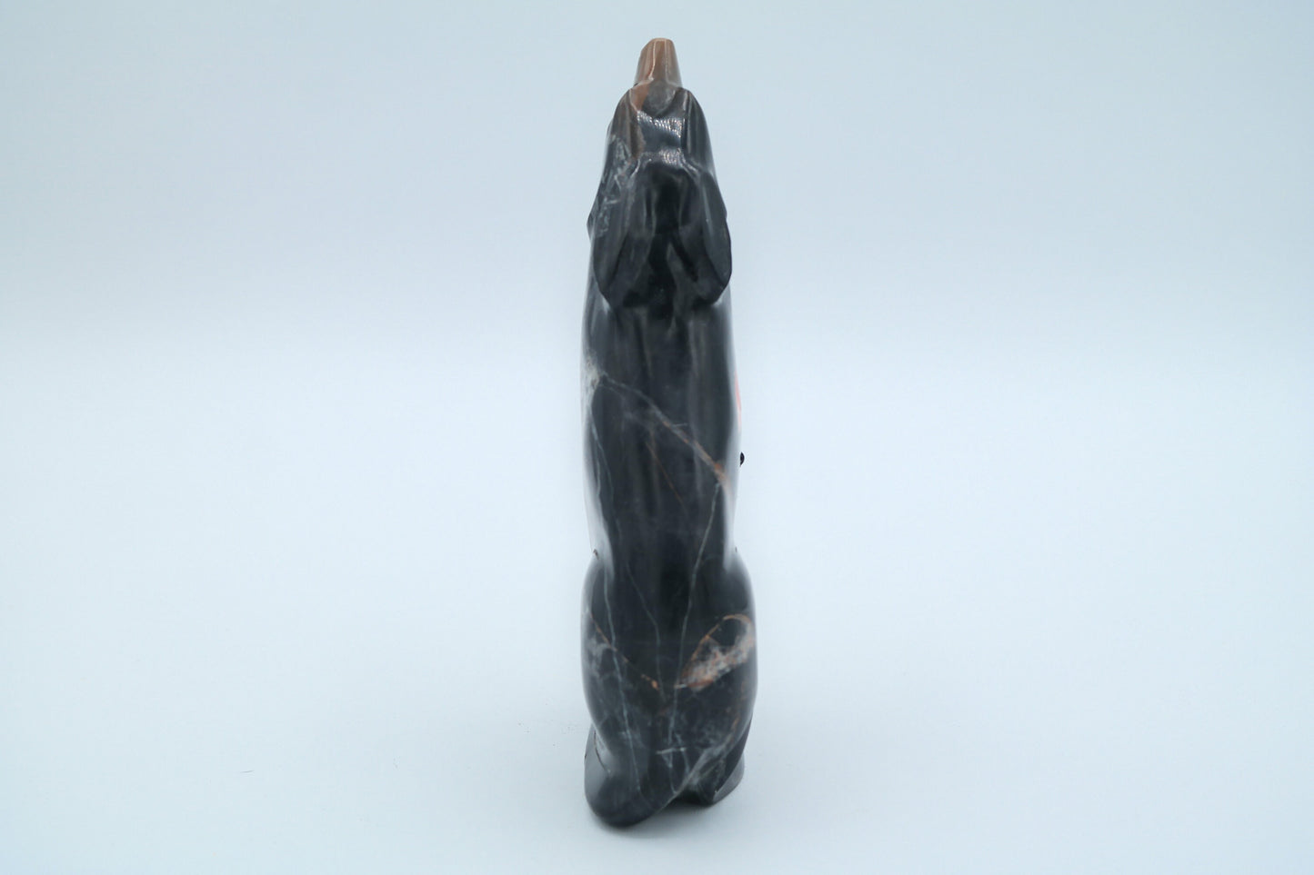 Brown and Black Jasper Wolf Carving with Sunface Inlay
