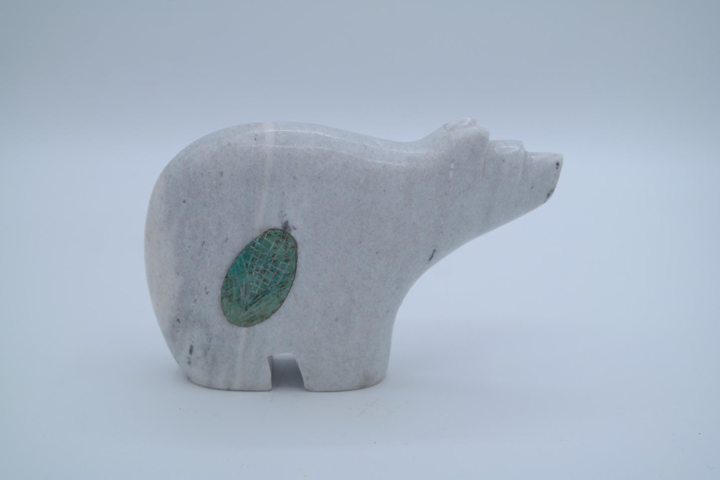 White Marble Bear Carving with Inlays