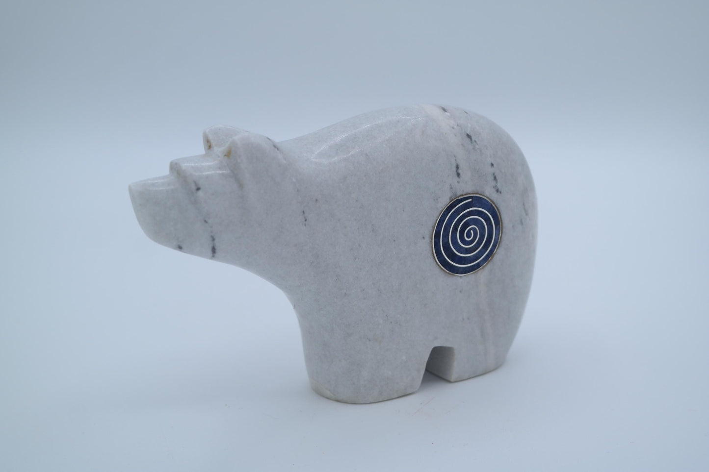 White Marble Bear Carving with Inlays