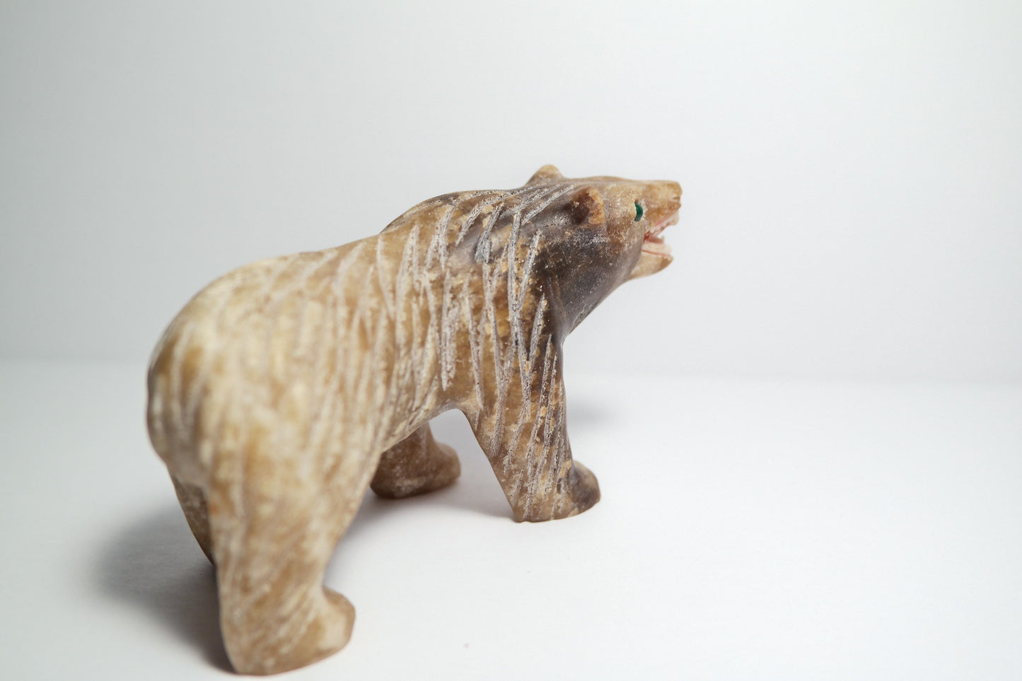 Hand-carved Gemstone candy aragonite bear totem