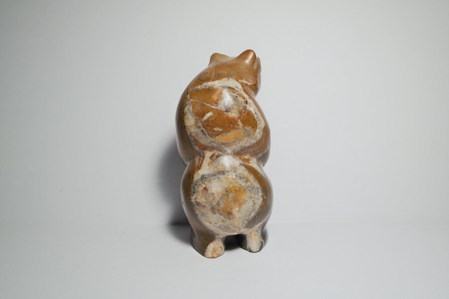 Brown Jasper Bear Carving with Quartz Matrix