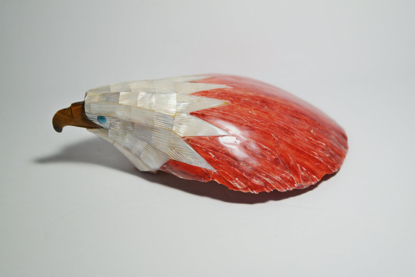 Red Spiny Oyster Shell with Eagle head carving