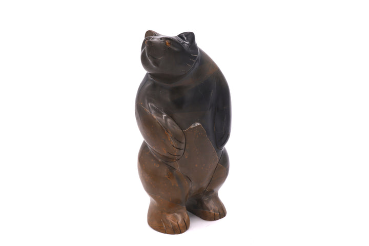 Brown &amp; Black Jasper Standing Bear Carving