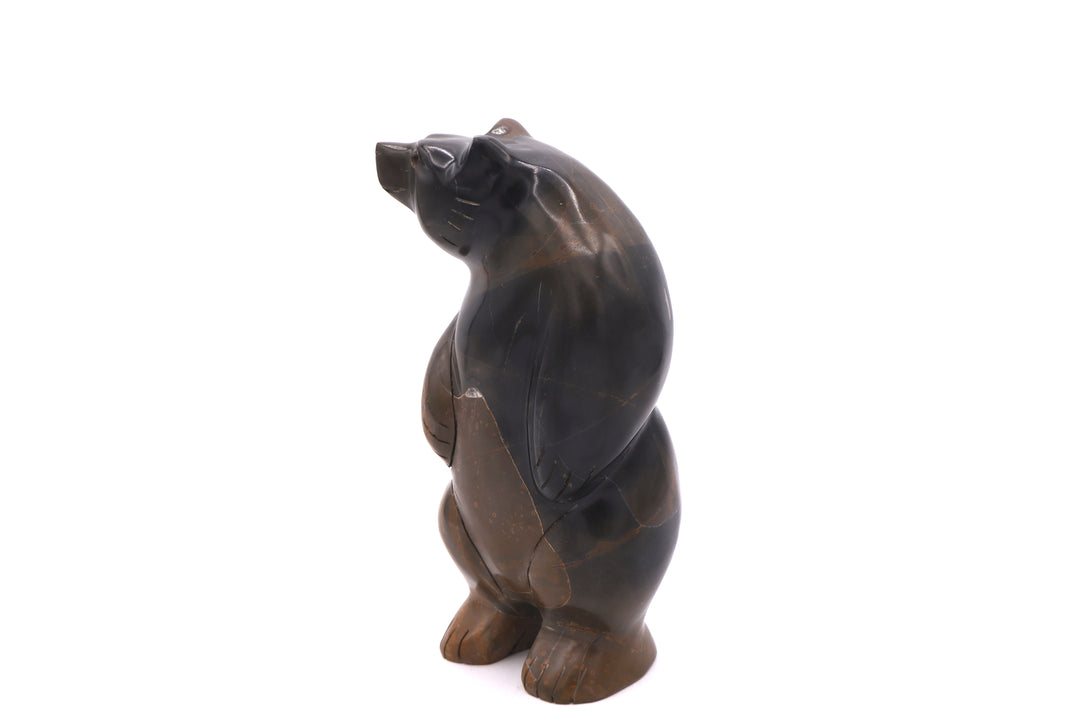 Brown &amp; Black Jasper Standing Bear Carving