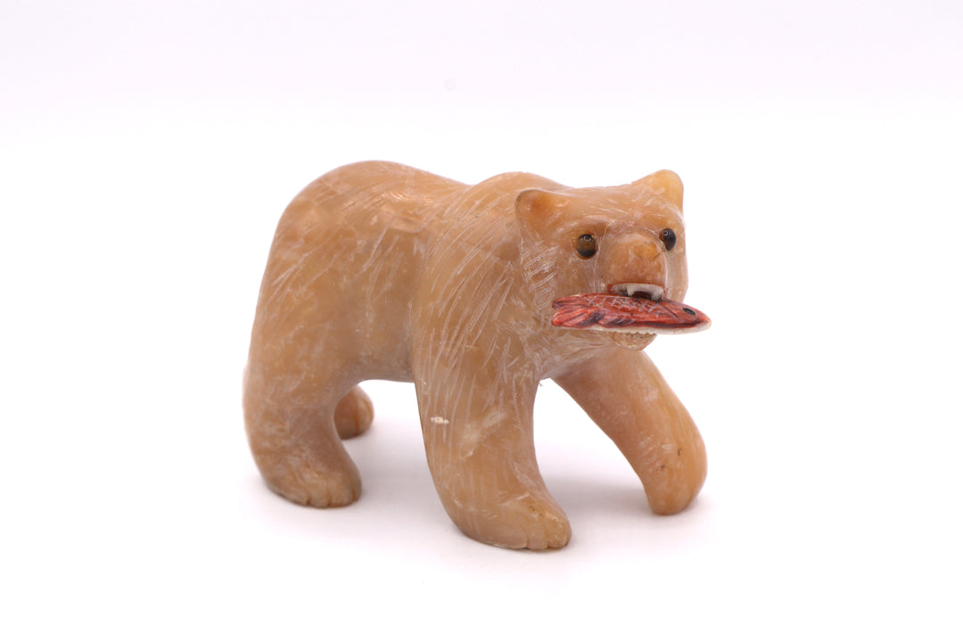 Candy Opal Bear Carving with Red Spiny Oyster Fish