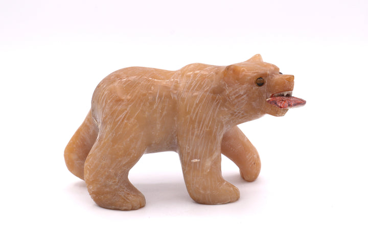 Candy Opal Bear Carving with Red Spiny Oyster Fish