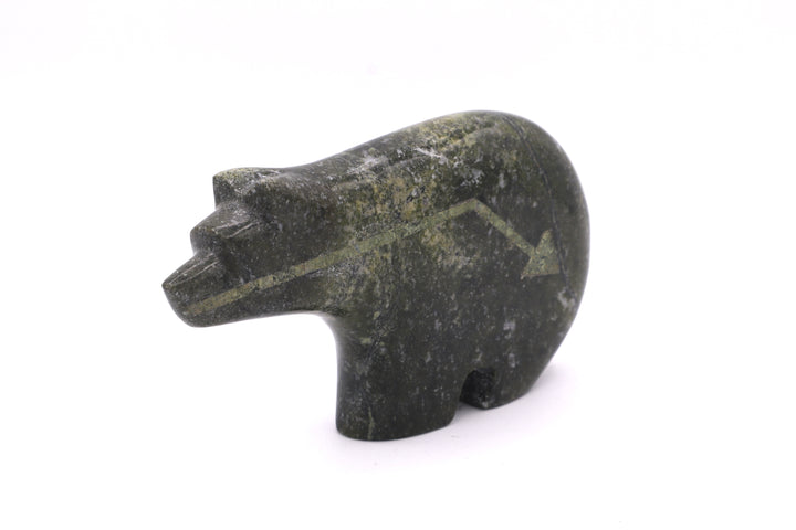 Serpentine Bear Carving with Turquoise Arrow &amp; Hopi Sunface Inlay