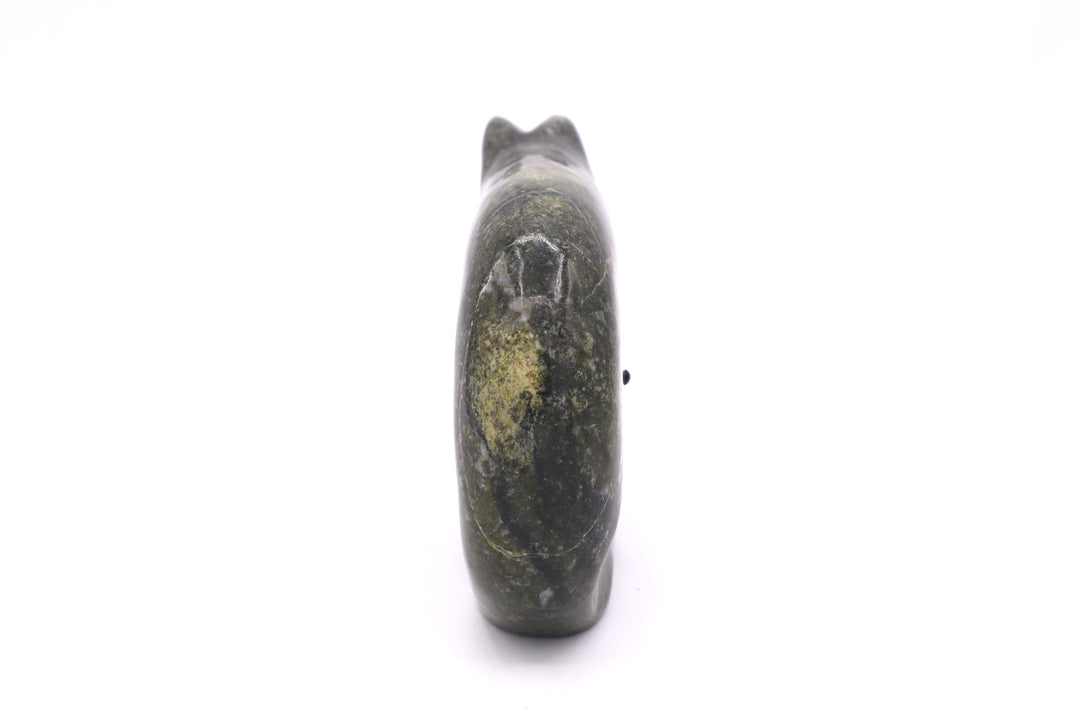 Serpentine Bear Carving with Turquoise Arrow &amp; Hopi Sunface Inlay