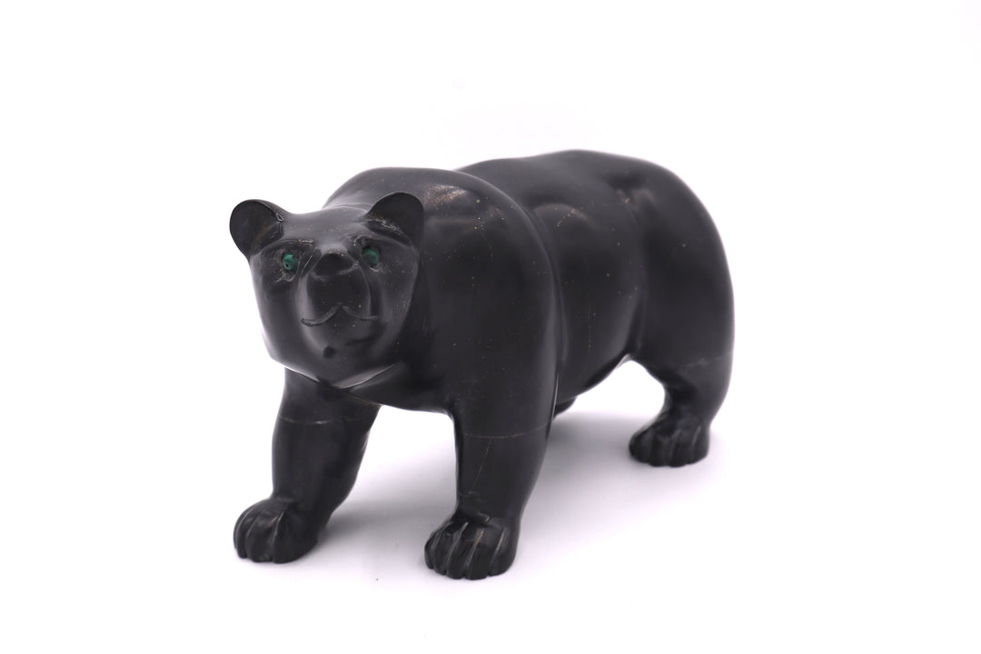 Black Onyx Bear Carving with Malachite Eyes