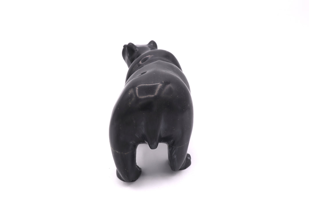 Black Onyx Bear Carving with Malachite Eyes