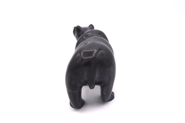 Black Onyx Bear Carving with Malachite Eyes
