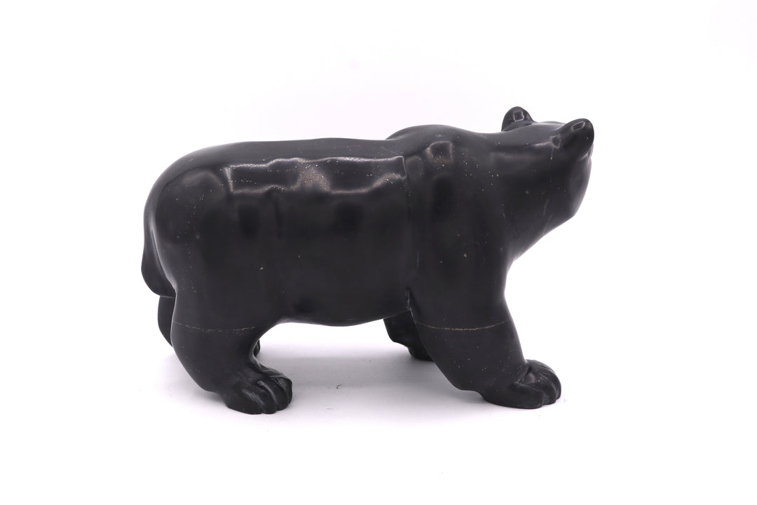 Black Onyx Bear Carving with Malachite Eyes