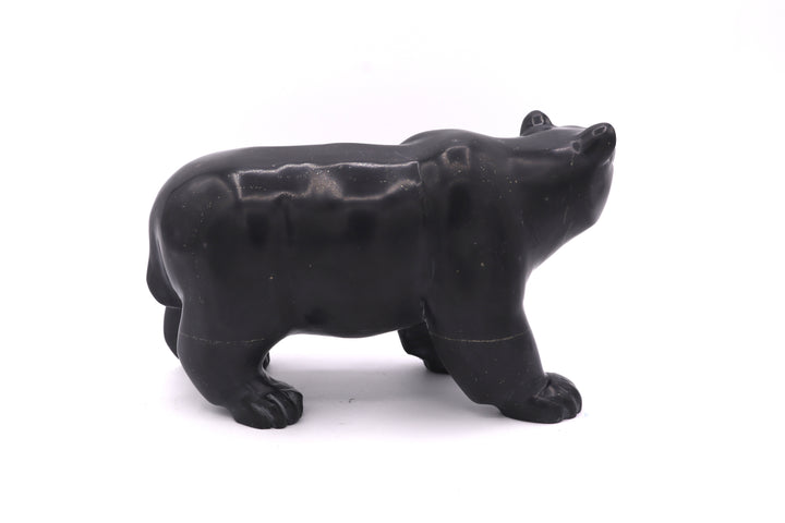 Black Onyx Bear Carving with Malachite Eyes