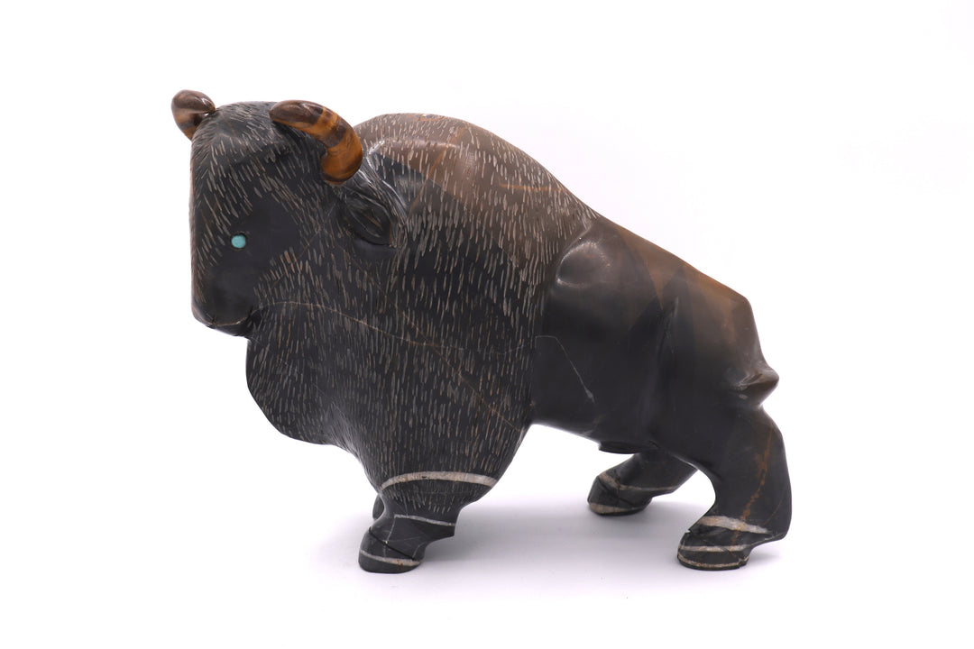 Black &amp; Brown Jasper Buffalo Carving