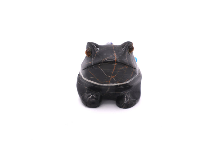 Black Jasper Frog Carving with Turquoise &amp; Sodalite Inlay