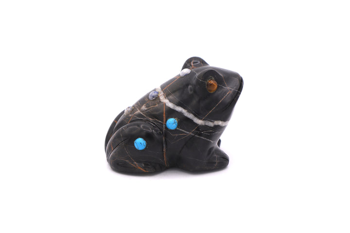 Black Jasper Frog Carving with Turquoise &amp; Sodalite Inlay