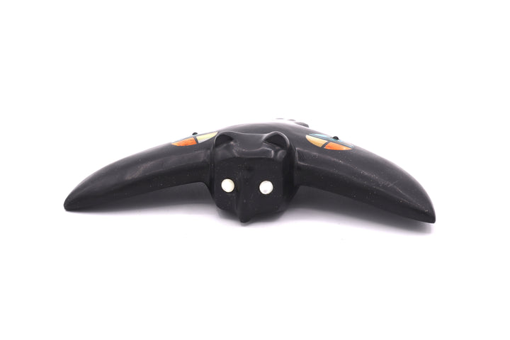 Black Onyx Bat Carving with Sunface Inlay