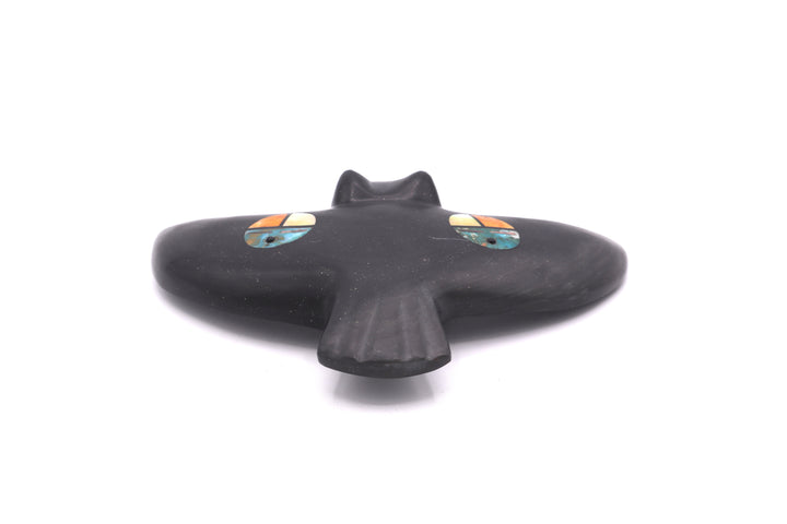 Black Onyx Bat Carving with Sunface Inlay
