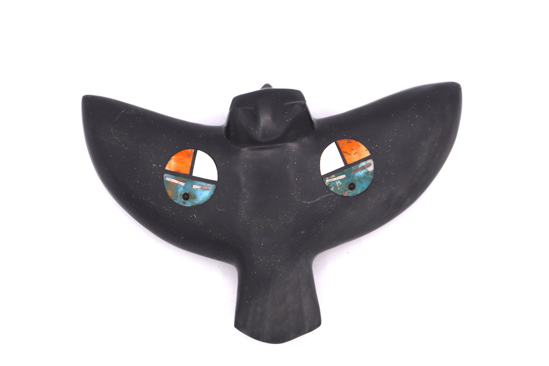 Black Onyx Bat Carving with Sunface Inlay