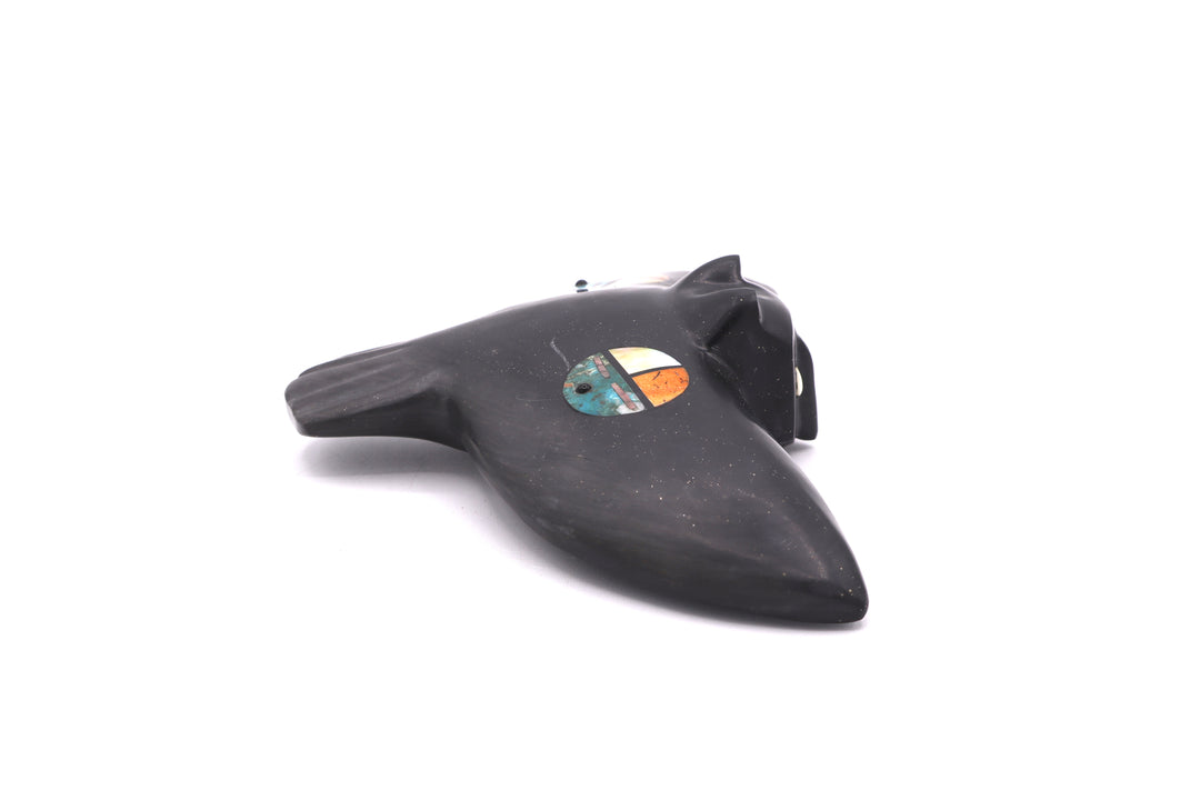 Black Onyx Bat Carving with Sunface Inlay