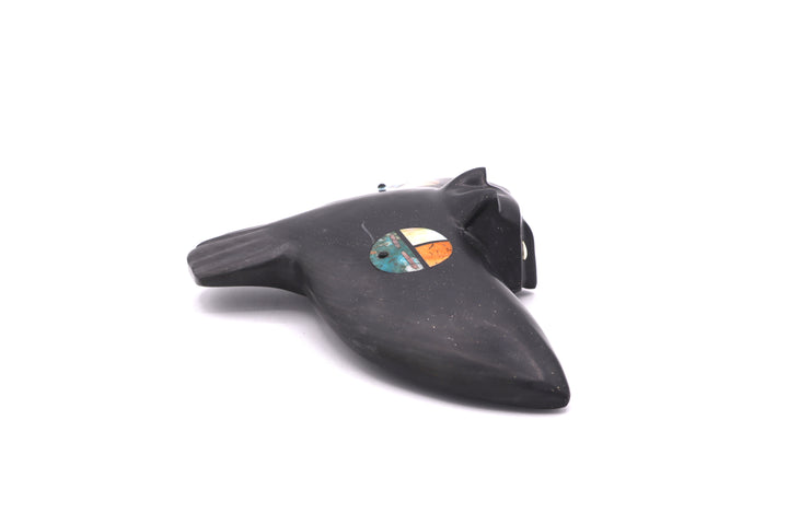 Black Onyx Bat Carving with Sunface Inlay
