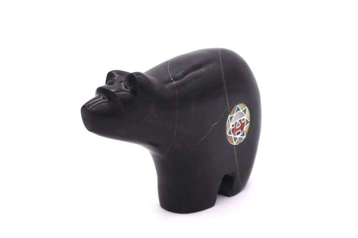 Black Onyx Bear Carving with Sterling Silver Sunface Inlay