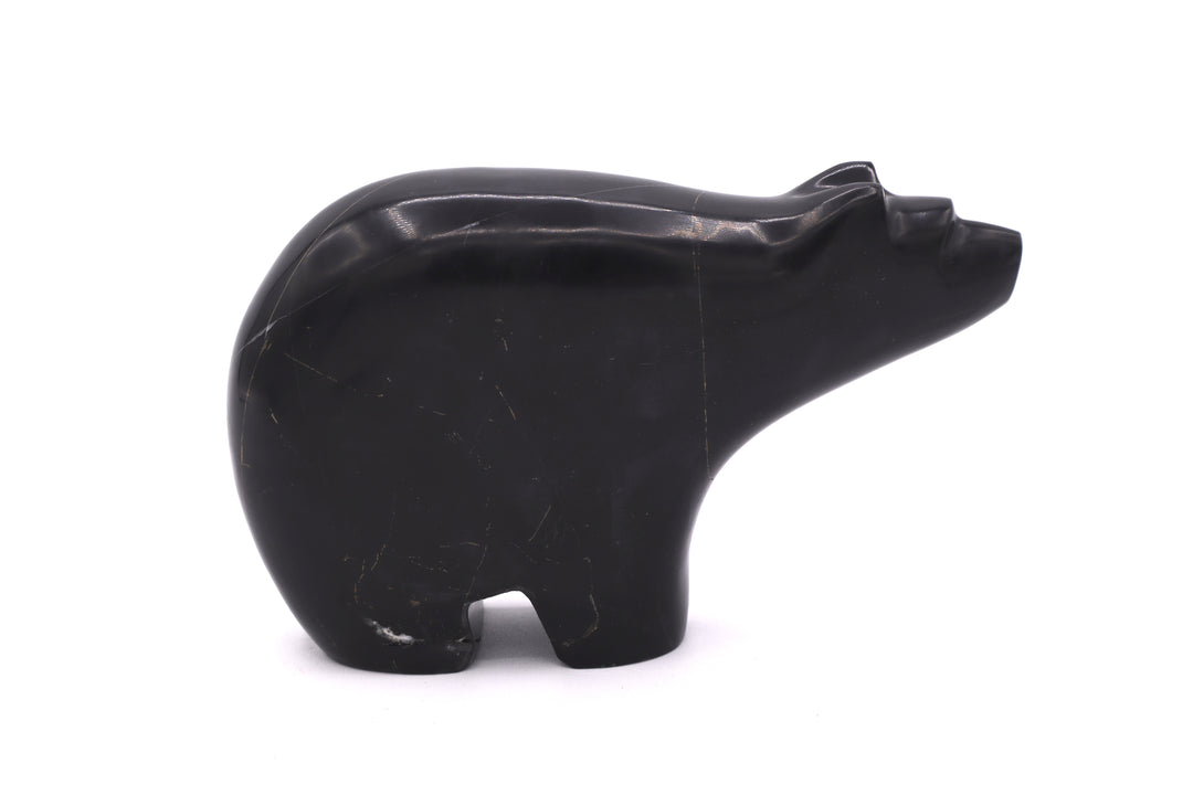 Black Onyx Bear Carving with Sterling Silver Sunface Inlay
