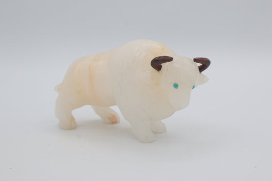 White Agate Buffalo Carving