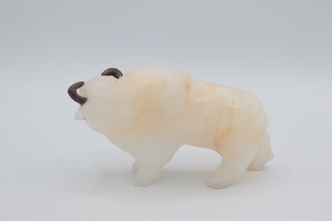 White Agate Buffalo Carving