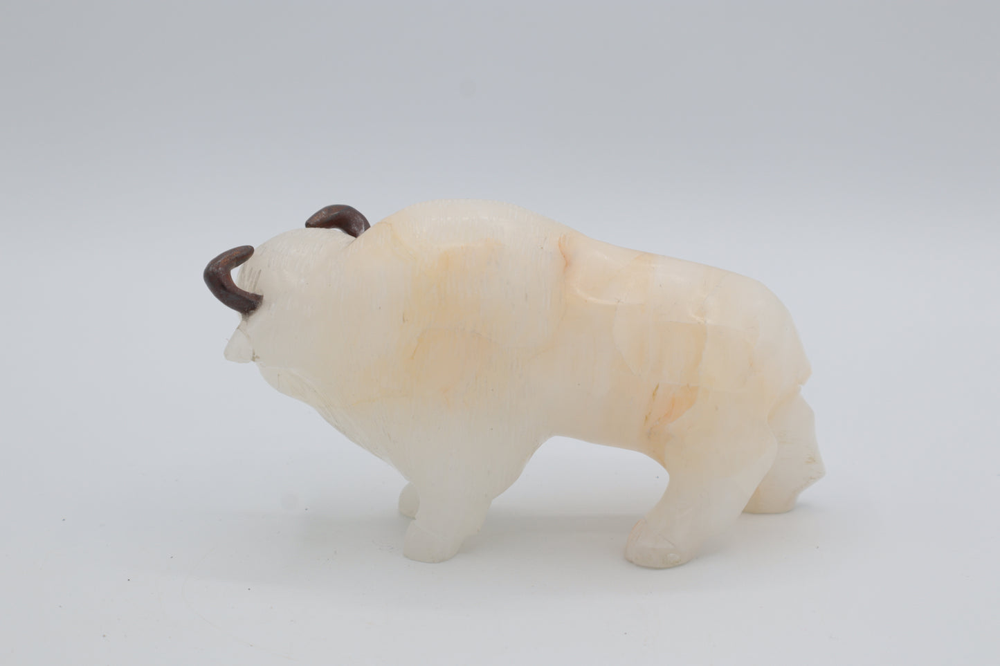 White Agate Buffalo Carving