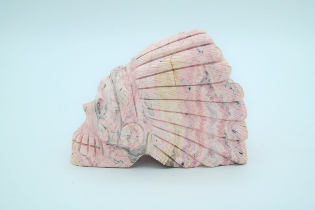 Rhodonite Native Skull Carving