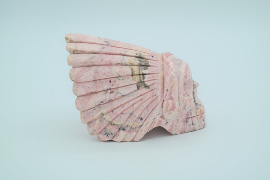 Rhodonite Native Skull Carving