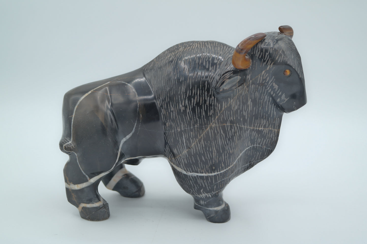 Brown and Black Jasper Buffalo Carving