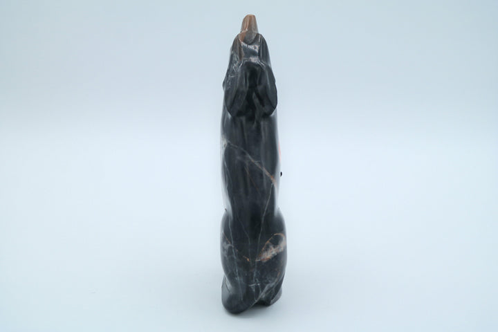 Brown and Black Jasper Wolf Carving with Sunface Inlay
