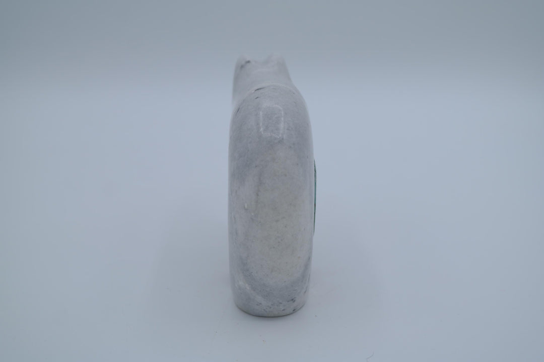 White Marble Bear Carving with Inlays