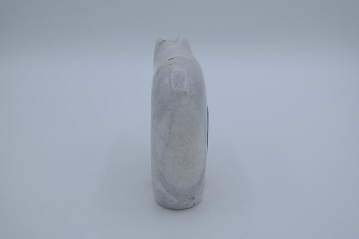 White Marble Bear Carving with Inlays