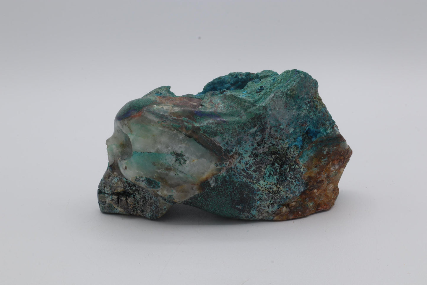 Fluorite and Chrysocolla Skull Carving