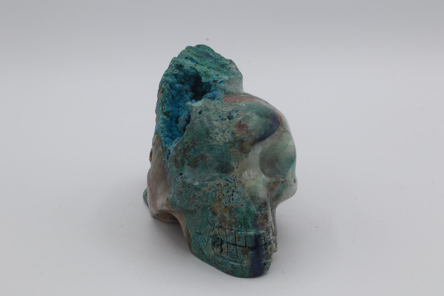 Fluorite and Chrysocolla Skull Carving