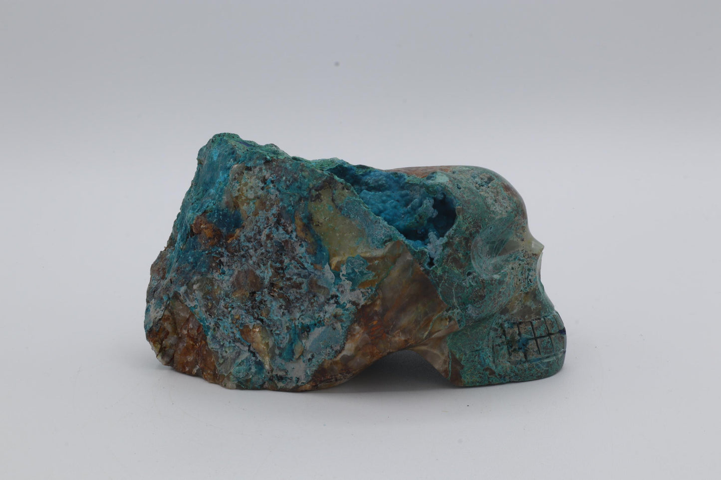 Fluorite and Chrysocolla Skull Carving