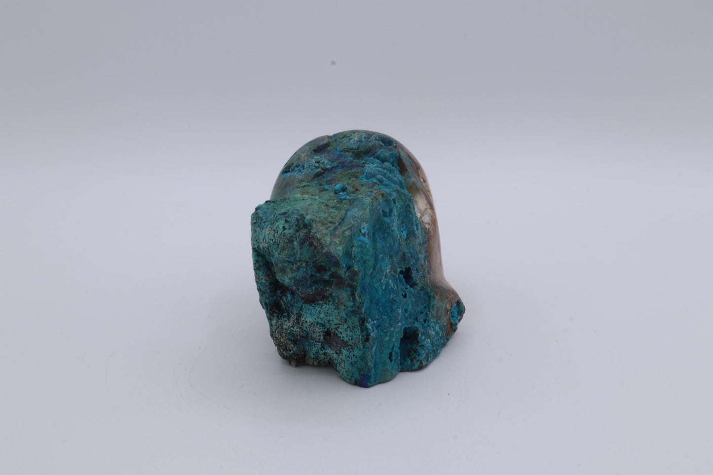 Chrysocolla and Quartz Skull Carving