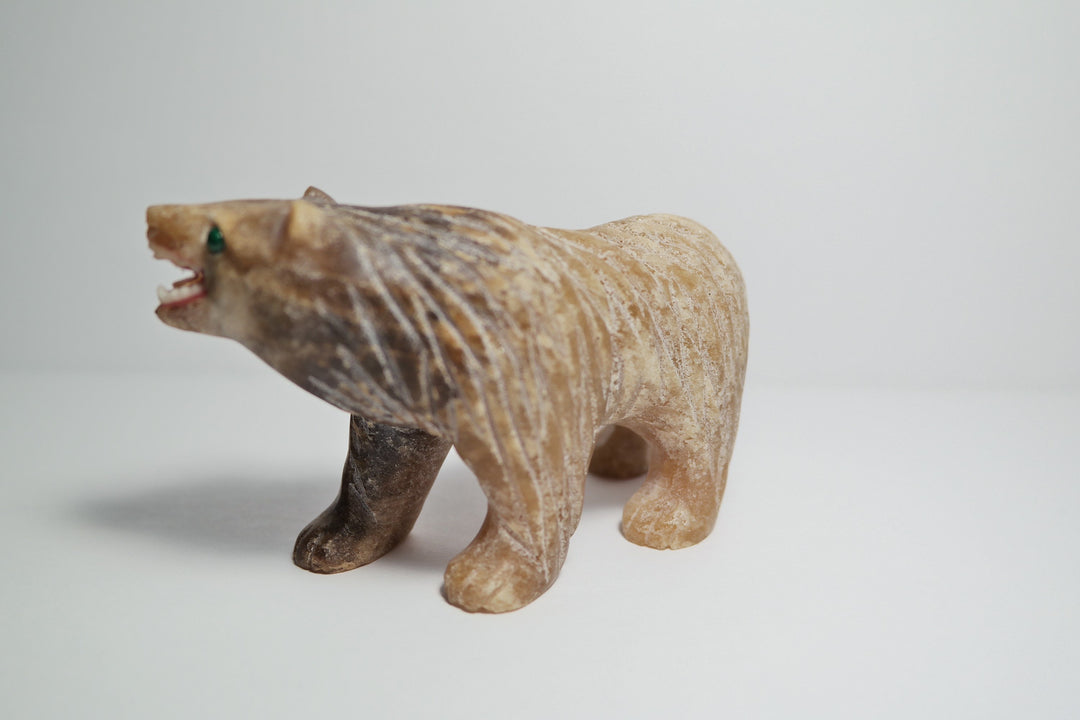 Hand-carved Gemstone candy aragonite bear totem