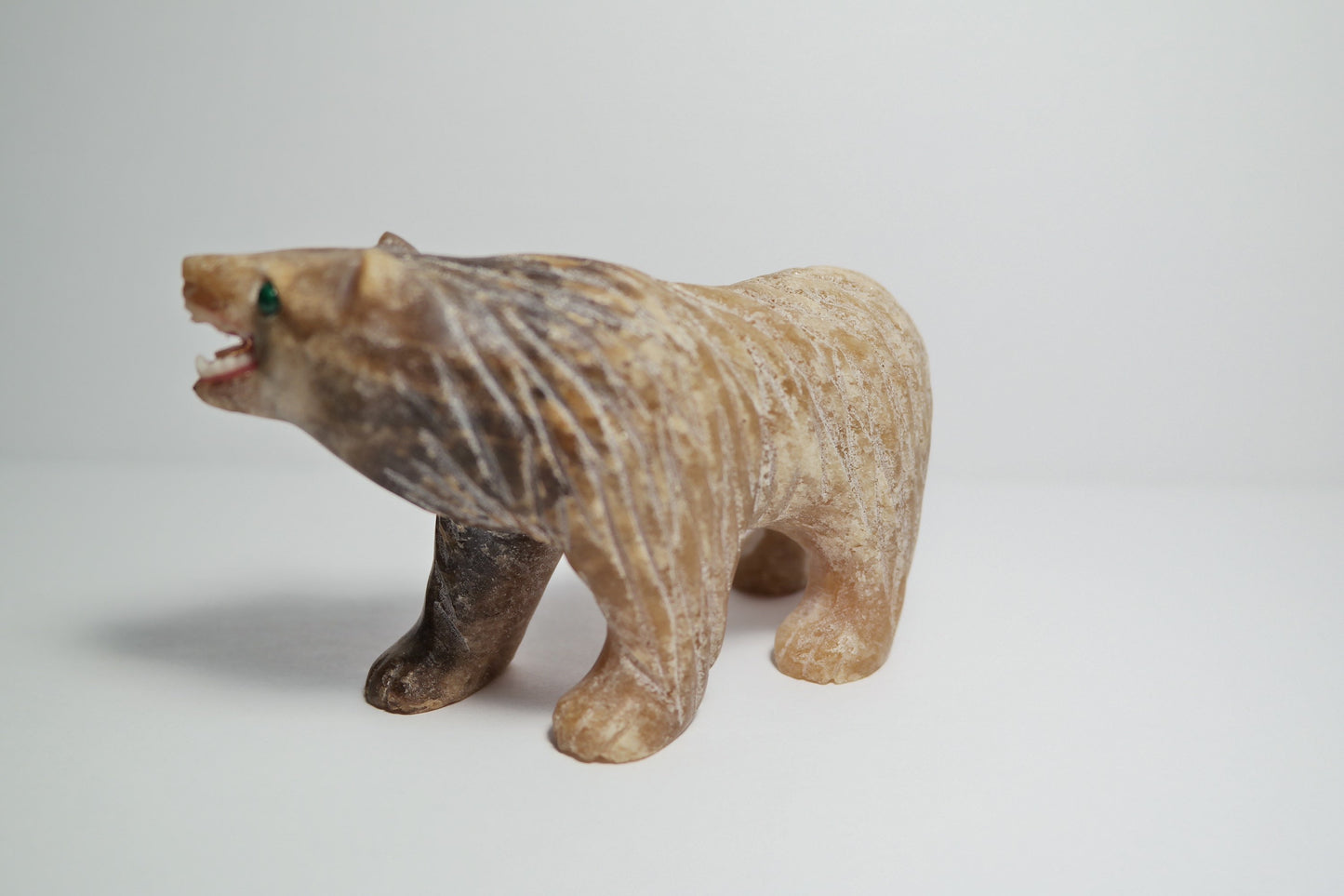Hand-carved Gemstone candy aragonite bear totem