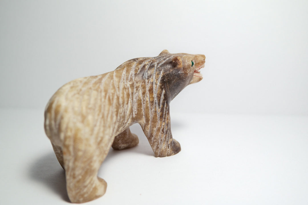 Hand-carved Gemstone candy aragonite bear totem
