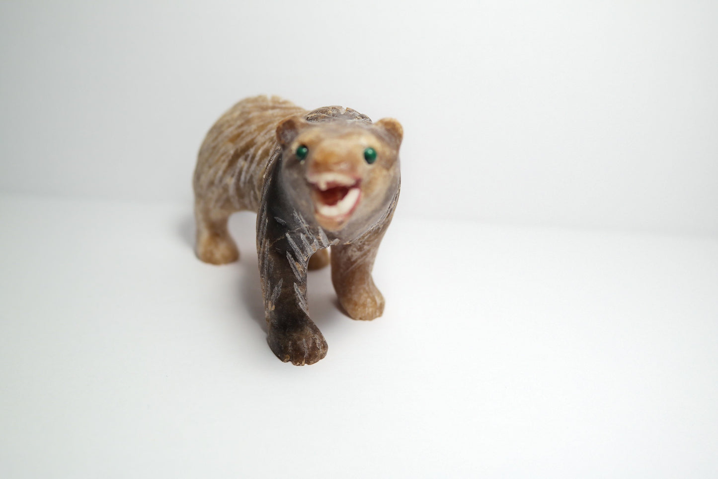 Hand-carved Gemstone candy aragonite bear totem