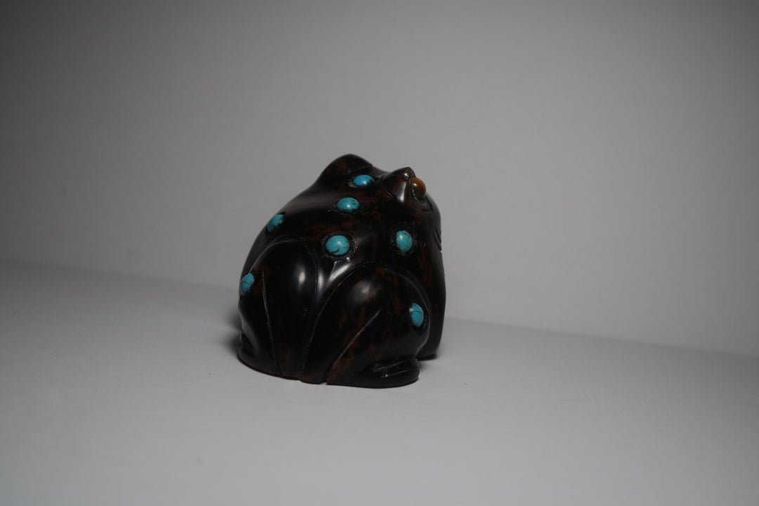 Black and Brown Jasper Frog Carving