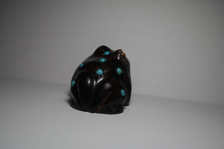 Black and Brown Jasper Frog Carving