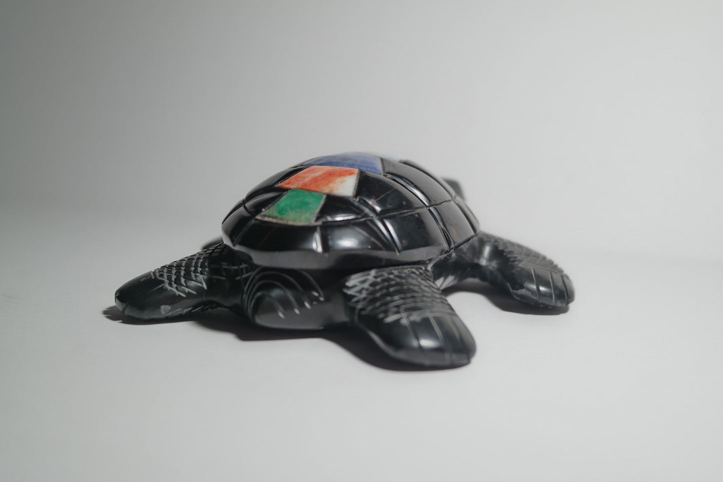 Black Onyx Turtle Carving with Septarian Shell