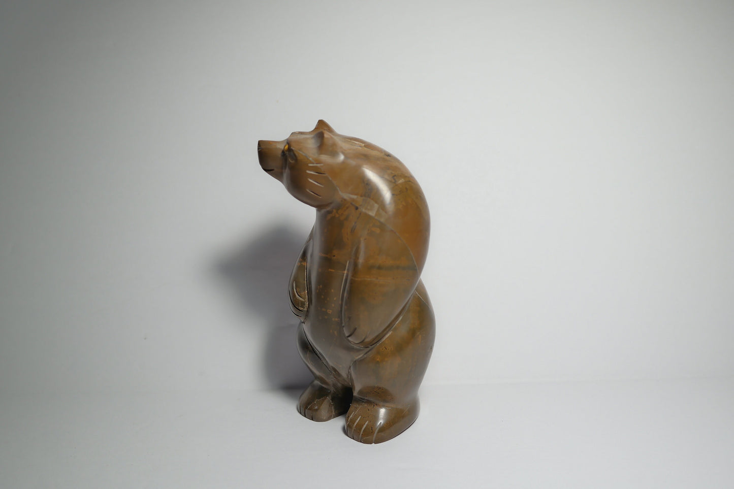 Brown Jasper Bear Carving with Quartz Matrix